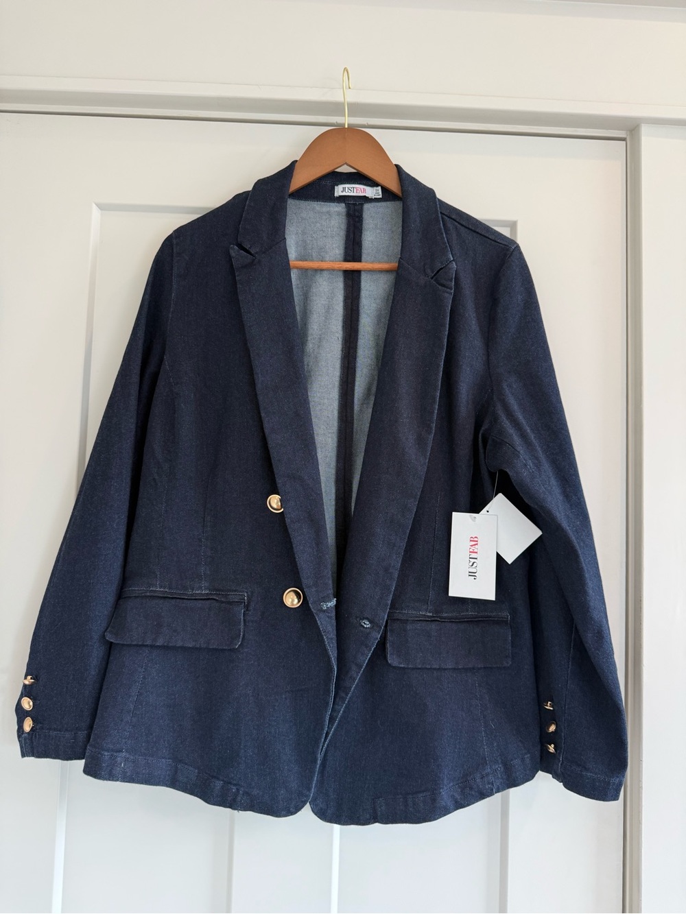 NWT JustFab Navy Double-Breasted Blazer Gold Buttons Size 2X